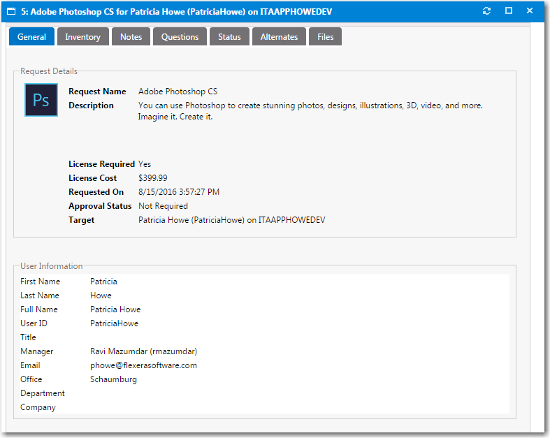 Request Details View / General Tab
